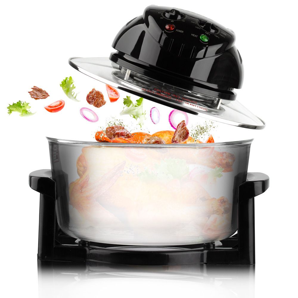 12L 8-in-1 Electric Air Fryer with 360° Panoramic Glass Bowl, 1200W Low-Fat Multi-Purpose Cooker for Roast Chicken, Pizza, and Family Meals.(black)