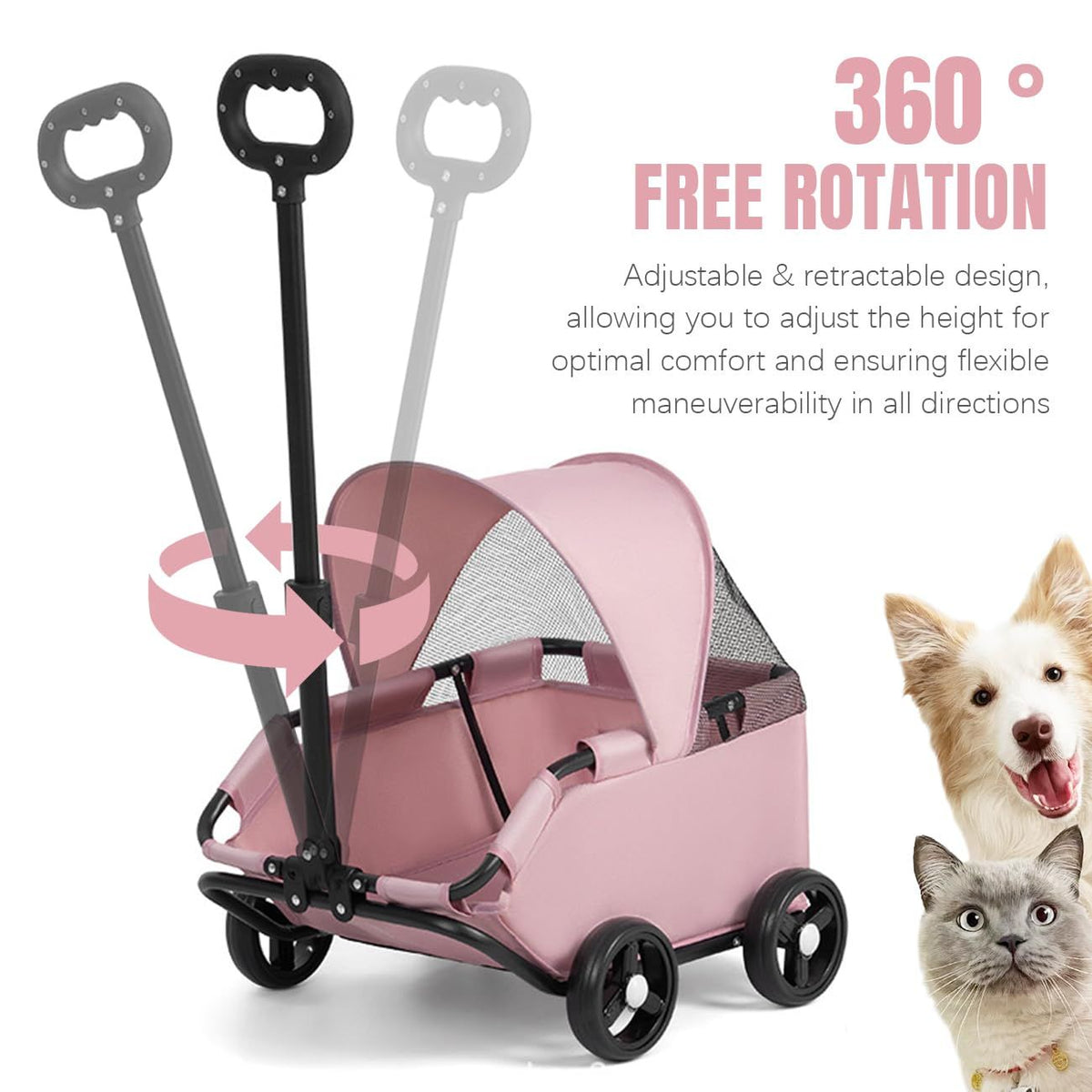 4-Wheel Dog Stroller with Sunshade Cover Collapsible Mesh Canopy Portable Pet Carrier for Outdoor Travel Shopping Walking Suitable for Small Dogs and Cats(Gray)