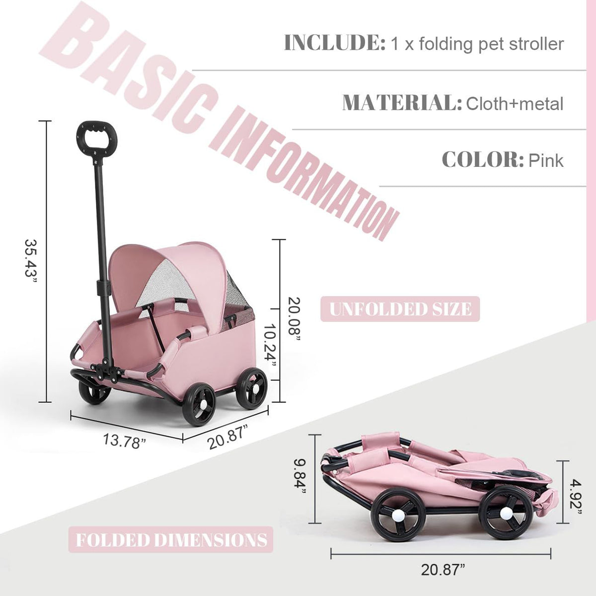 4-Wheel Dog Stroller with Sunshade Cover Collapsible Mesh Canopy Portable Pet Carrier for Outdoor Travel Shopping Walking Suitable for Small Dogs and Cats(Gray)