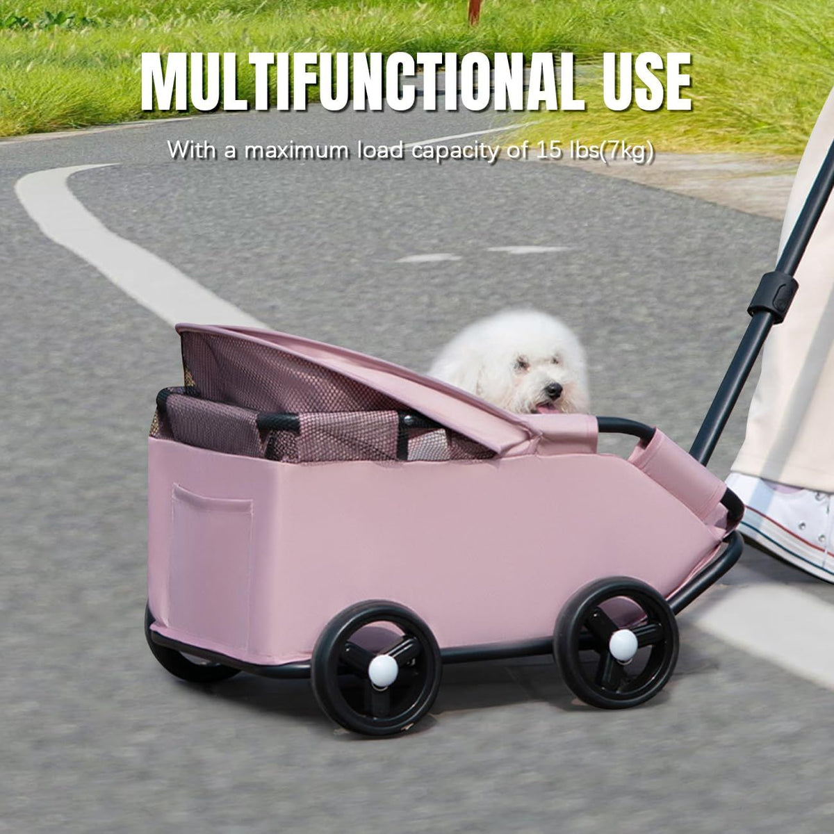 4-Wheel Dog Stroller with Sunshade Cover Collapsible Mesh Canopy Portable Pet Carrier for Outdoor Travel Shopping Walking Suitable for Small Dogs and Cats(Gray)