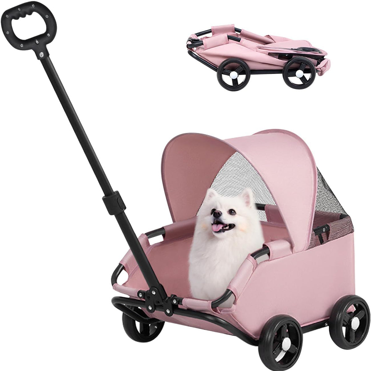 4-Wheel Dog Stroller with Sunshade Cover Collapsible Mesh Canopy Portable Pet Carrier for Outdoor Travel Shopping Walking Suitable for Small Dogs and Cats(Gray)