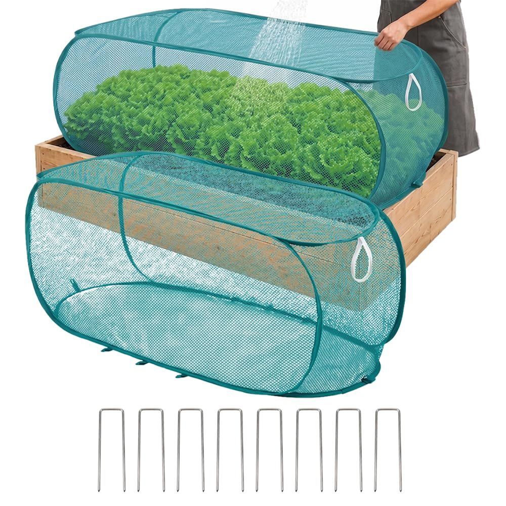 2 Pack 35.5*14*18inch  Green Garden Covers for Raised Beds,Pop Up Mesh Plant Cover, 40% Sunblock Shade Cloth Bird Pest Barrier, Vegetables, Fruits, Flowers, Crops(Teal)