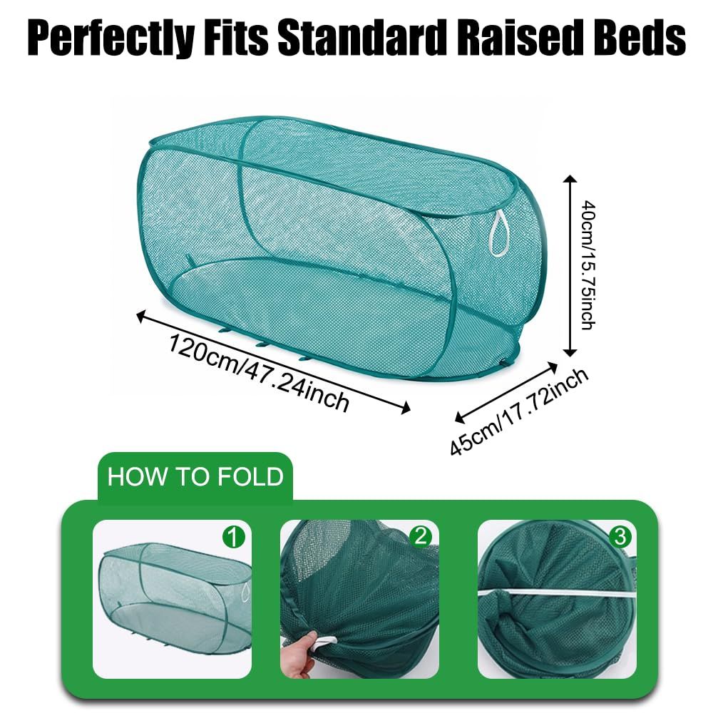 2 Pack 39*16*18inch Green Garden Covers for Raised Beds,Pop Up Mesh Plant Cover, 40% Sunblock Shade Cloth Bird Pest Barrier, Vegetables, Fruits, Flowers, Crops(Teal)