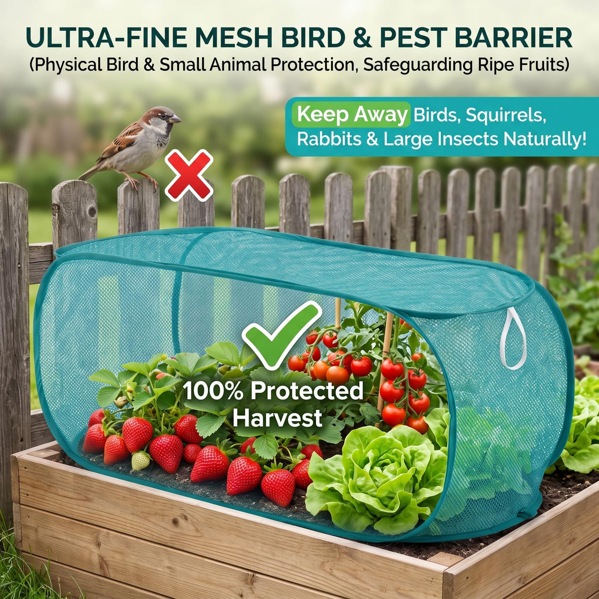 2 Pack 47*16*18inch Green Garden Covers for Raised Beds,Pop Up Mesh Plant Cover, 40% Sunblock Shade Cloth Bird Pest Barrier, Vegetables, Fruits, Flowers, Crops(Teal)