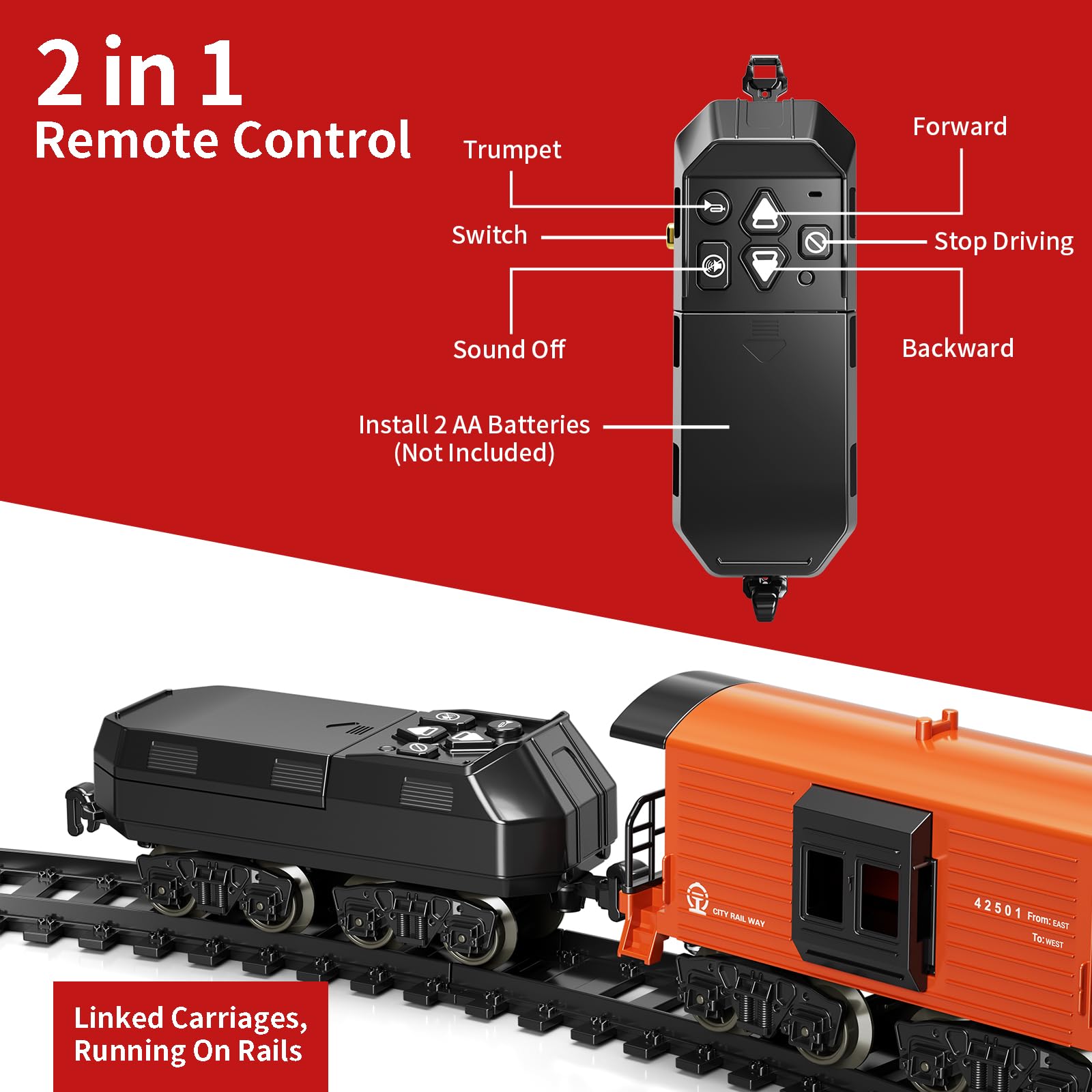Model Train Set, Remote Control Train Toys with 3Way Smoke Locomotive, 5 Train Cars, Luxury Track Kit, Authentic Train Sounds & Lights, Rechargeable Battery, Top Present for Train Lovers (Black)