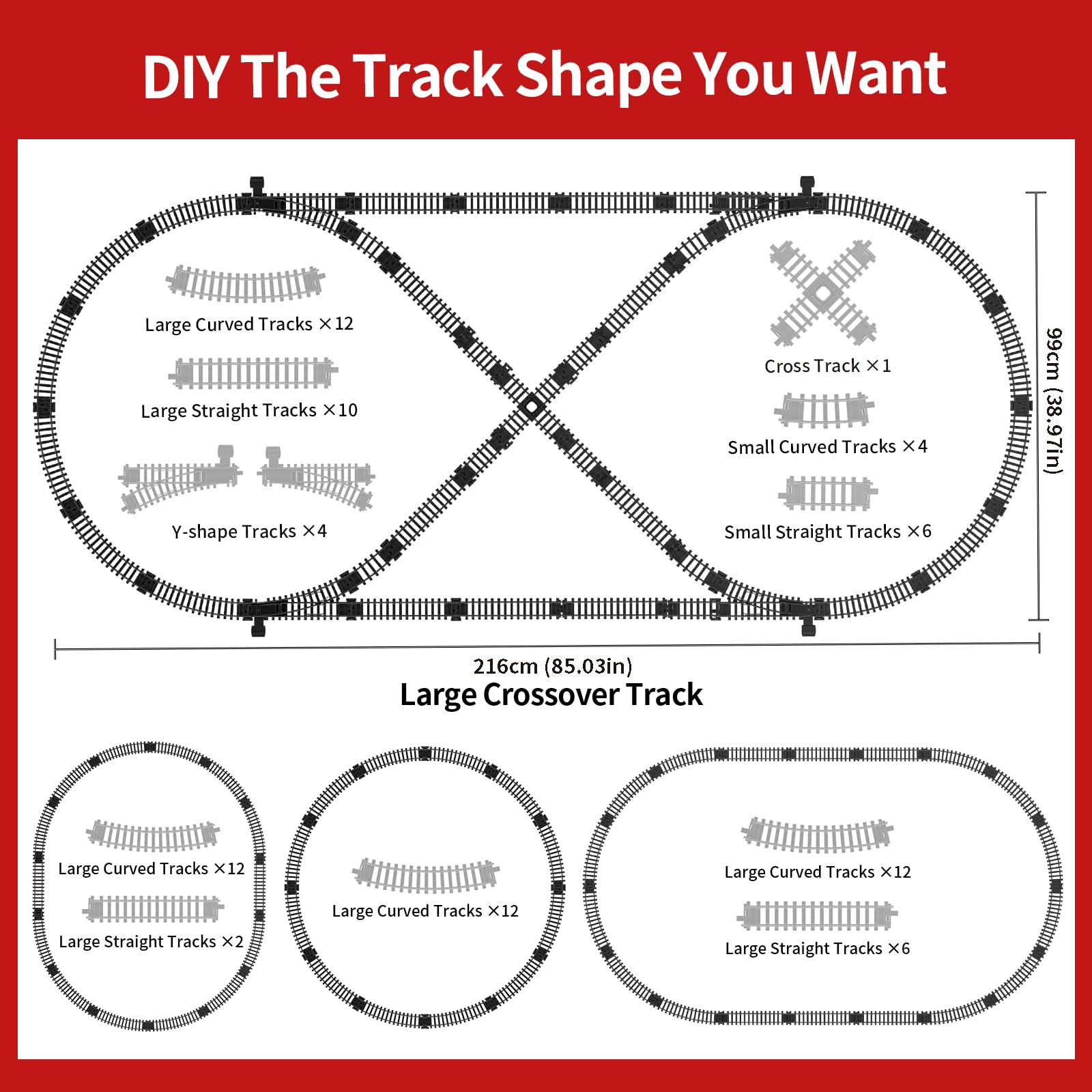 Model Train Set, Remote Control Train Toys with 3Way Smoke Locomotive, 5 Train Cars, Luxury Track Kit, Authentic Train Sounds & Lights, Rechargeable Battery, Top Present for Train Lovers (Black)