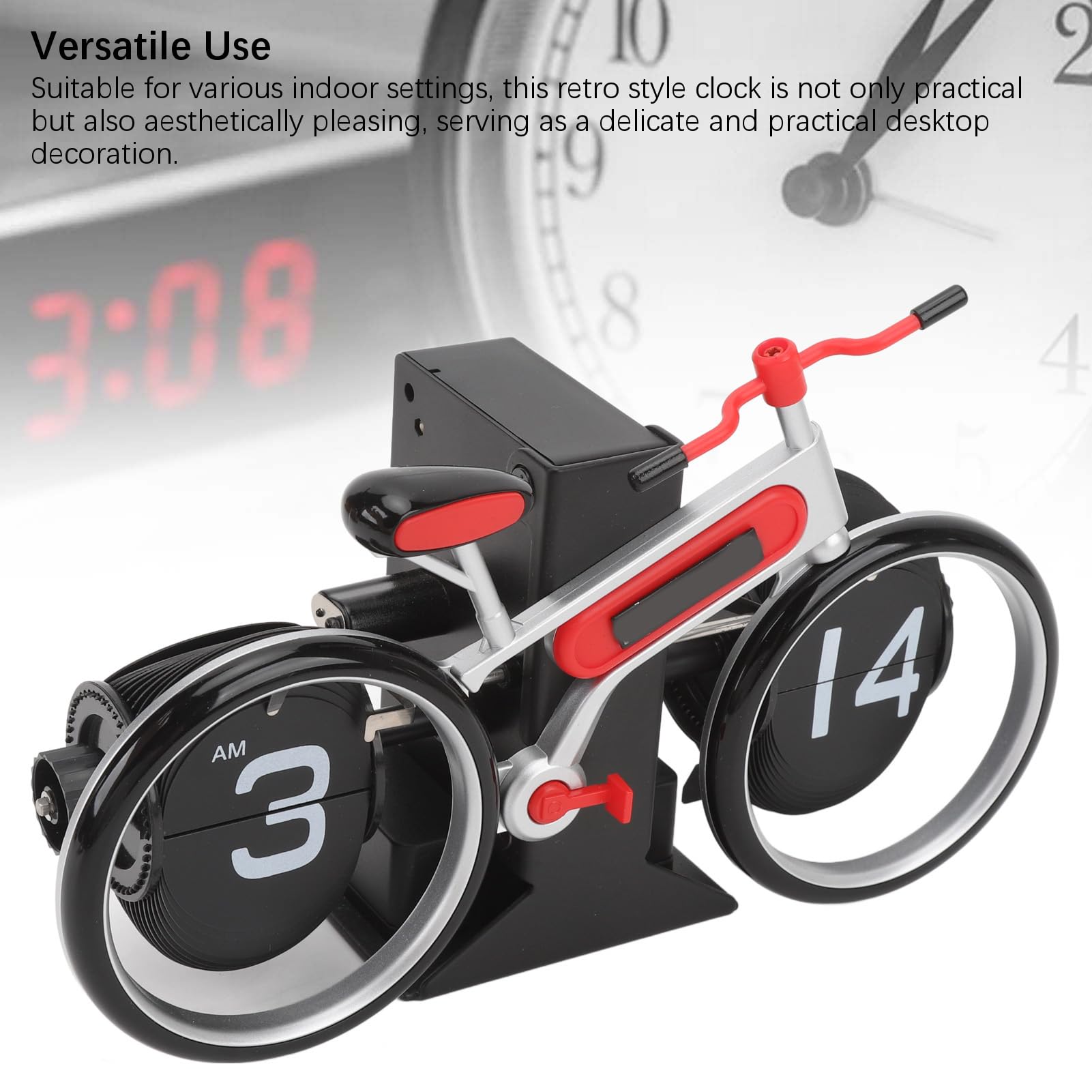 Modern Bicycle Flip Clock – Creative Mechanical Desk Timepiece with Dual Rotating Wheels, Retro Design for Home Office Decor, Compact Size (Red)
