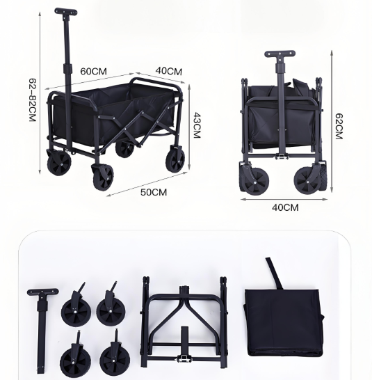 Foldable Camping Wagon: Retractable Handle, Lightweight Design for Outdoor Trips, Beach & Picnics