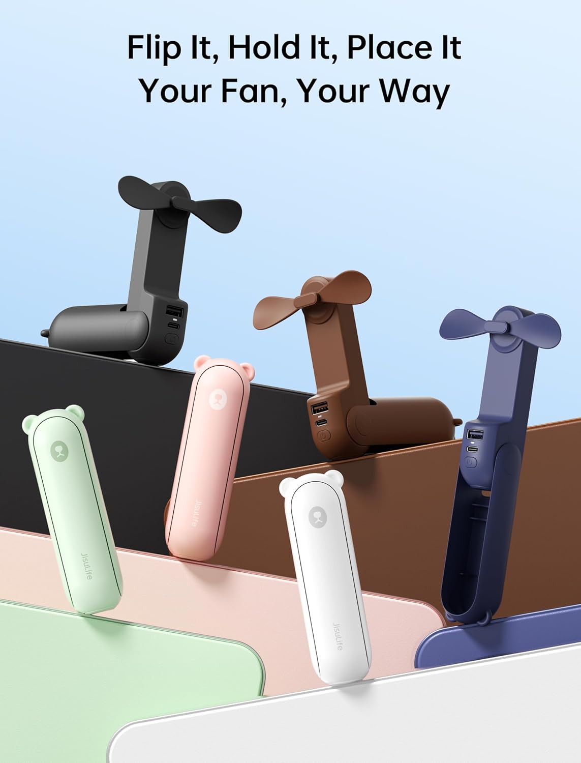 Handheld Mini Fan (Green), 3-in-1 USB Rechargeable Portable Fan with Power Bank & Flashlight, Pocket Design for Travel & Summer