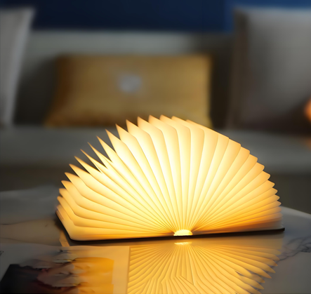 Christmas giftsRechargeable LED Book Night Light: Creative Folding Wooden Lamp with Magnetic Design for Bedrooms & Gifting(Walnut Red,S)