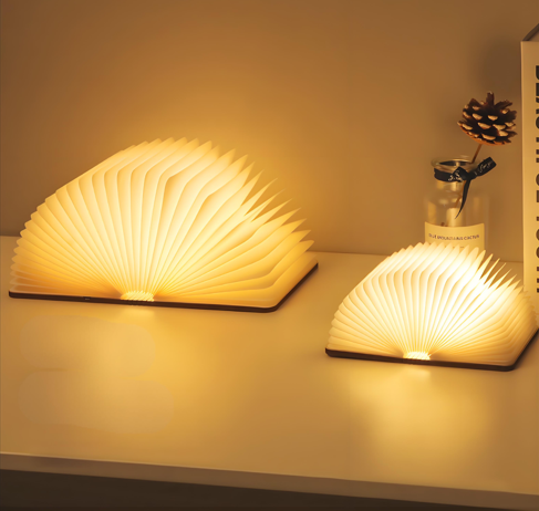 Christmas giftsRechargeable LED Book Night Light: Creative Folding Wooden Lamp with Magnetic Design for Bedrooms & Gifting(Walnut Red,S)