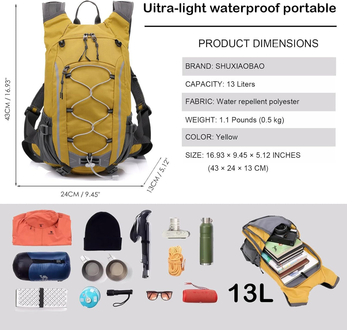 Small Hiking Backpack Lightweight Waterproof Daypack for Camping Cycling Fitness Outdoor Sports - Women Men Teens