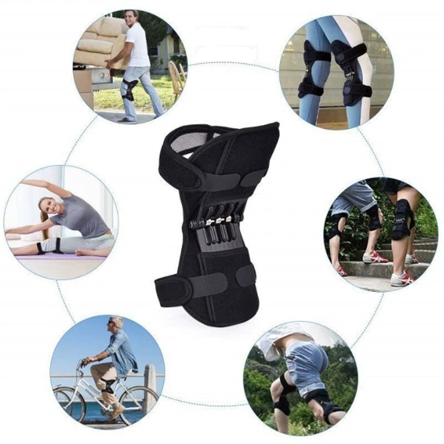 Power Knee Braces (2 Pack): 4-Spring Joint Support, Adjustable Stabilizer for Pain Relief, Sports & Daily Use