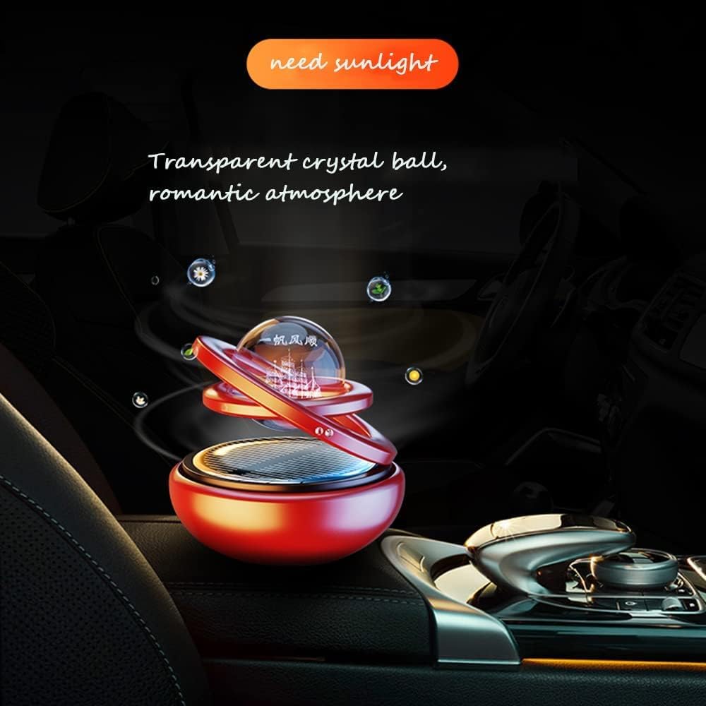 Red Solar-Powered Rotating Car Air Freshener: Space-Themed Dashboard Decor with Ocean Scent & 16 Cologne Pads