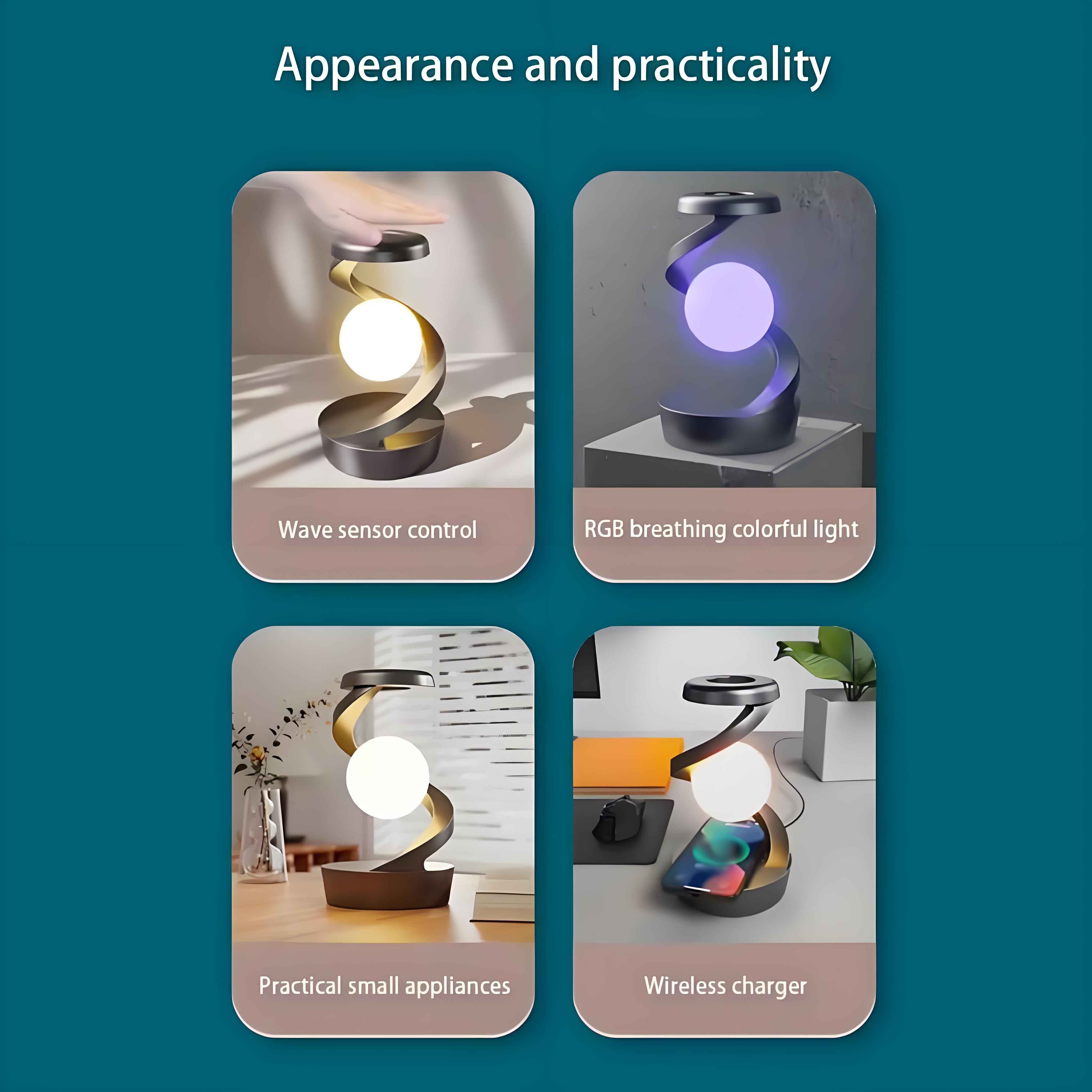 Rotating Levitating Night Light with RGB Colors & Wireless Charging: 1-Second Palm-Activated Spin, Motion-Sensing – Futuristic Lighting for Australian Bedrooms & Offices