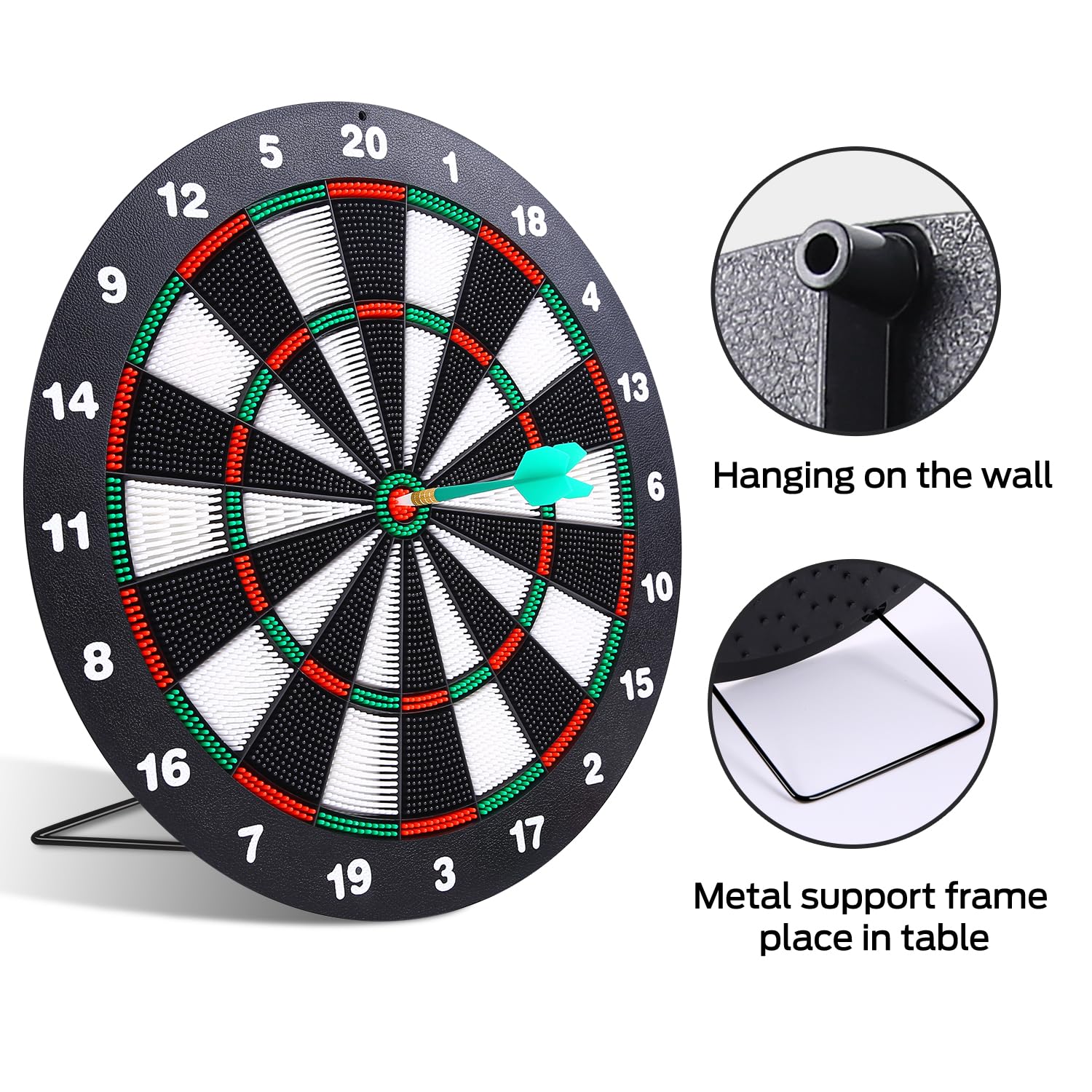 Safety Dart Board Set with 6 Soft Tip Darts: 16-Inch Rubber Dartboard for Family, Office & Party Leisure Sport