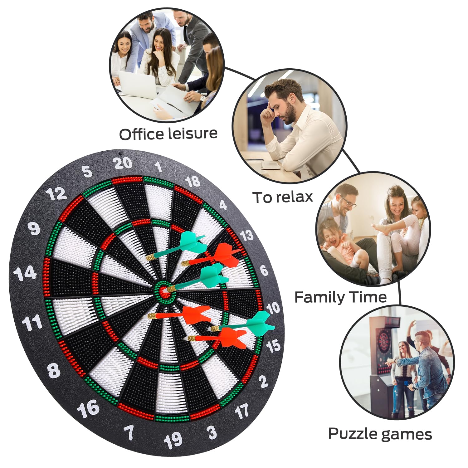 Safety Dart Board Set with 6 Soft Tip Darts: 16-Inch Rubber Dartboard for Family, Office & Party Leisure Sport