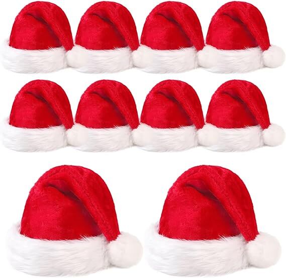 10Pack Christmas Santa Hats for Adults - Extra Thicken Velvet Santa Claus Hats for Women Men Fluffy Plush Xmas Hats Christmas Party Supplies New Year's Eve Party Hats for Adults Teenagers