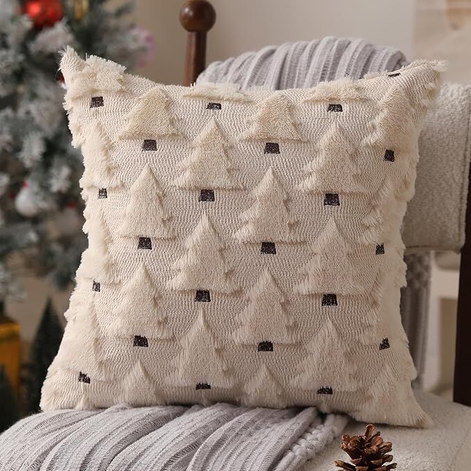 Christmas Pillow Covers 18x18 inch Set of 2 Black Christmas Decorations Soft Plush Faux Fur Wool Xmas Tree Throw Pillow Cases Winter Holiday Decor for Sofa Living Room
