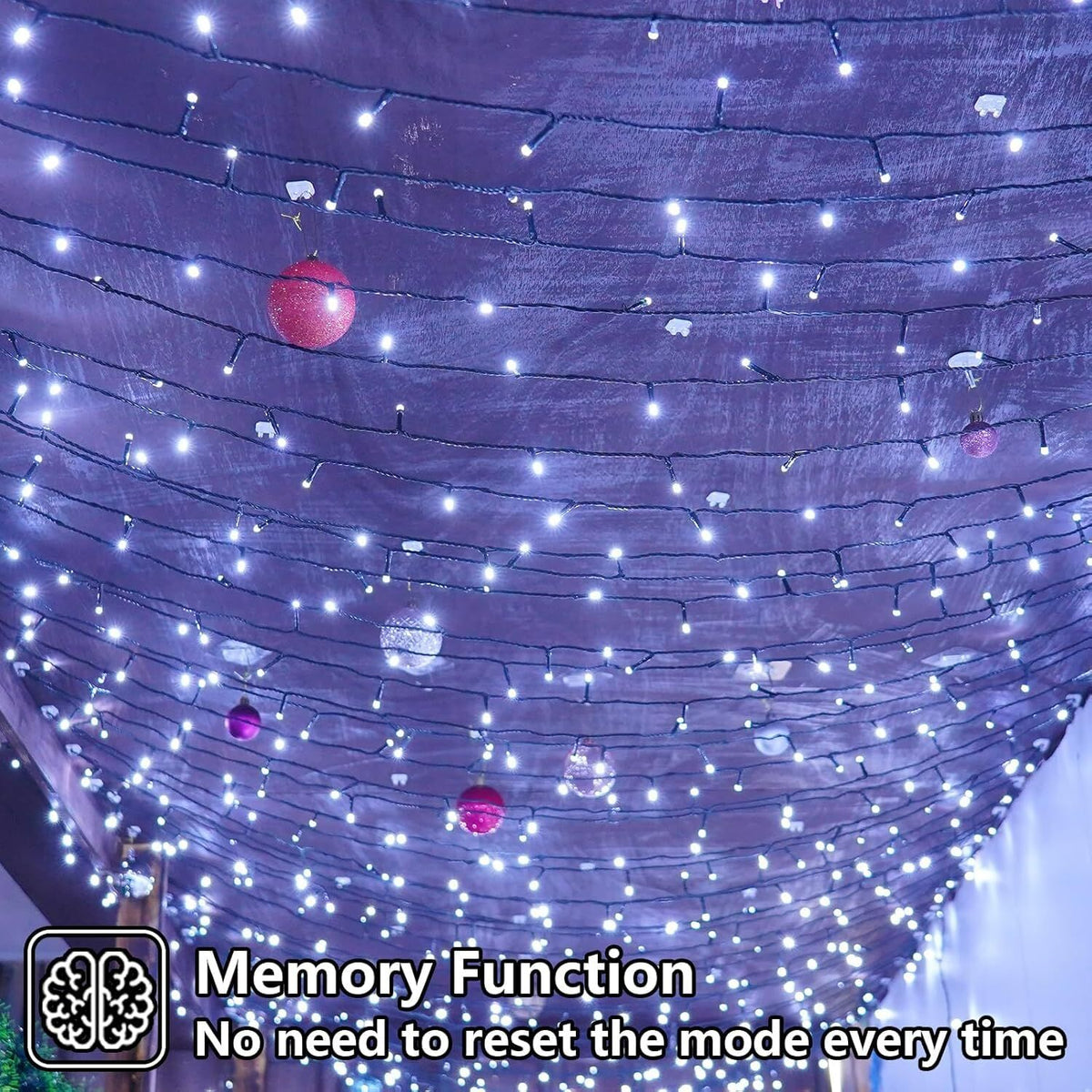 300 LED Cool White Fairy String Lights, 9m Green Wire, Battery-Operated, IP44 Waterproof with Timer for Christmas Decor (Batteries Not Included)