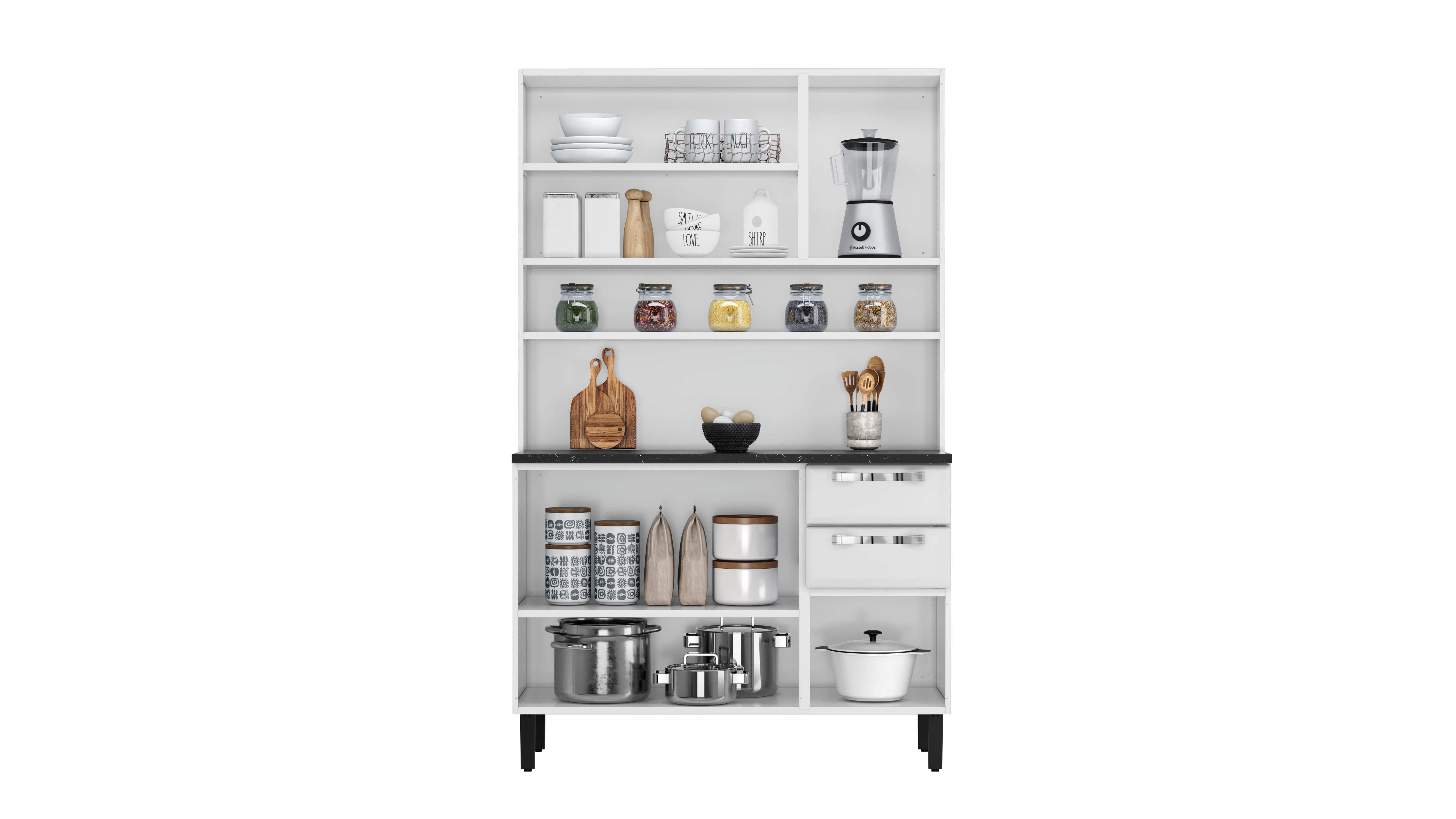 Free Standing Steel Kitchen Cabinet/Cupboard with Countertop Storage - Pratika White Flatpack DIY