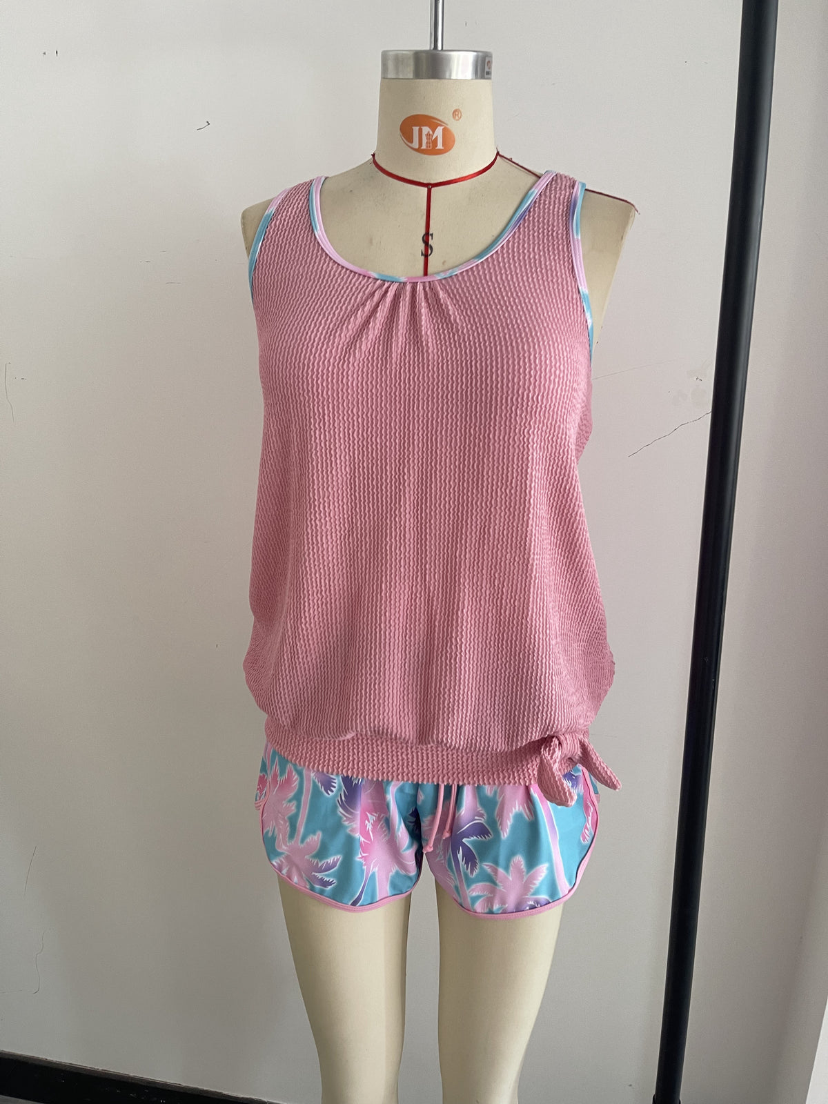 Palm Tree Print Holiday-Style Knit Fabric Two-Piece Swimsuit Size XL