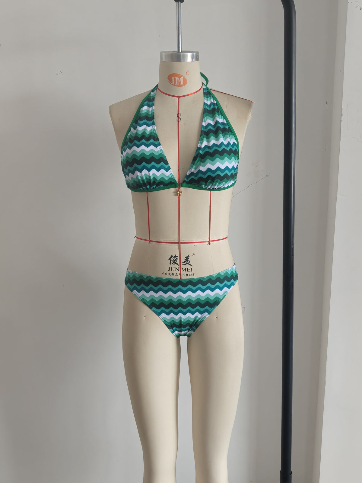 Lake Blue Halter Neck Swimwear with Wave Pattern for Women Size S