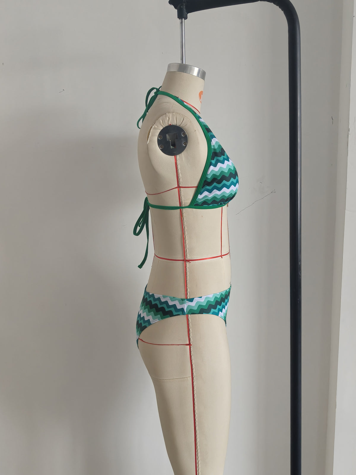 Lake Blue Halter Neck Swimwear with Wave Pattern for Women Size S