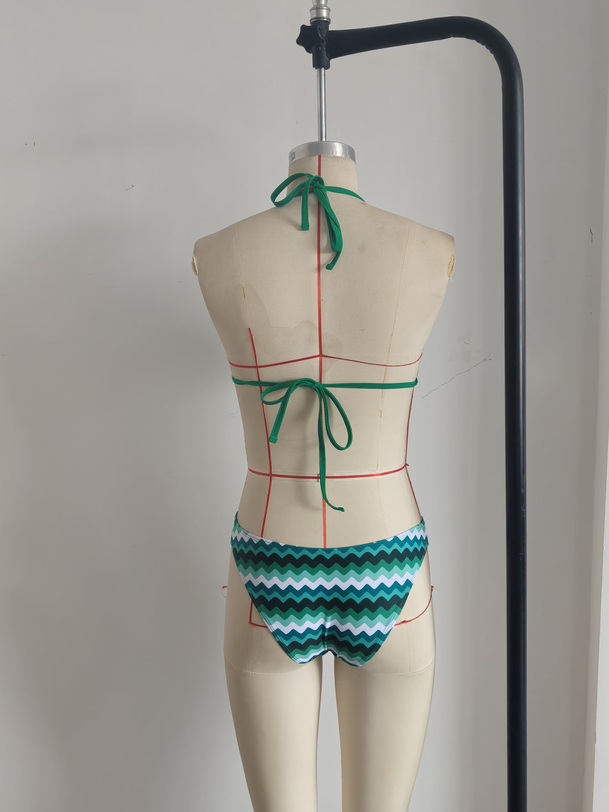 Lake Blue Halter Neck Swimwear with Wave Pattern for Women Size S