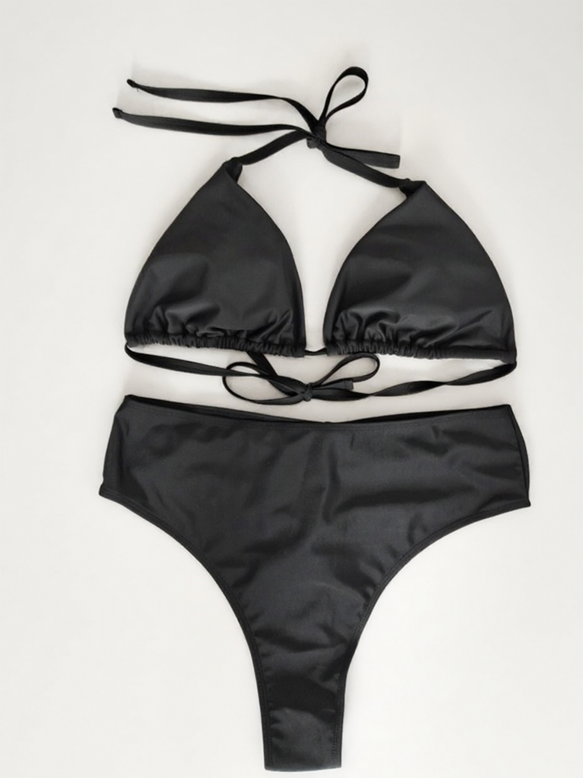 High-waist Design for Shaping the Buttocks Pure Black Bikini Plus Size 2XL