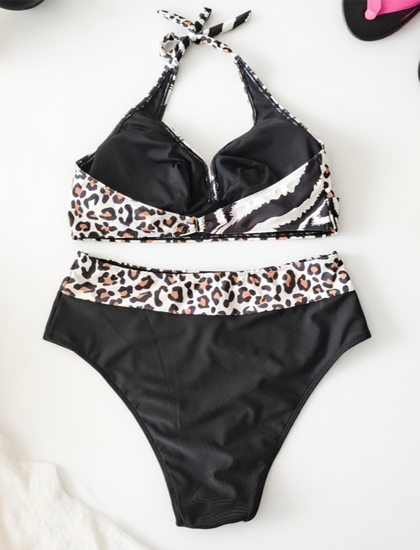 Two Leopard Print Patterns Sspliced Plus Size Bikini Size 0XL