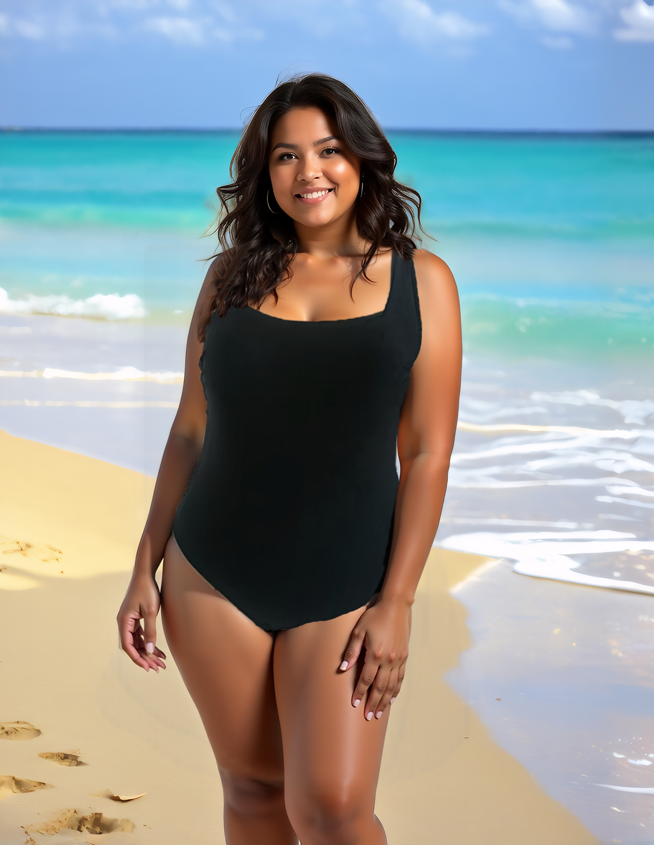 Women's Plus Size Black One-Piece Swimsuit - Crisscross Back Straps Size 0XL