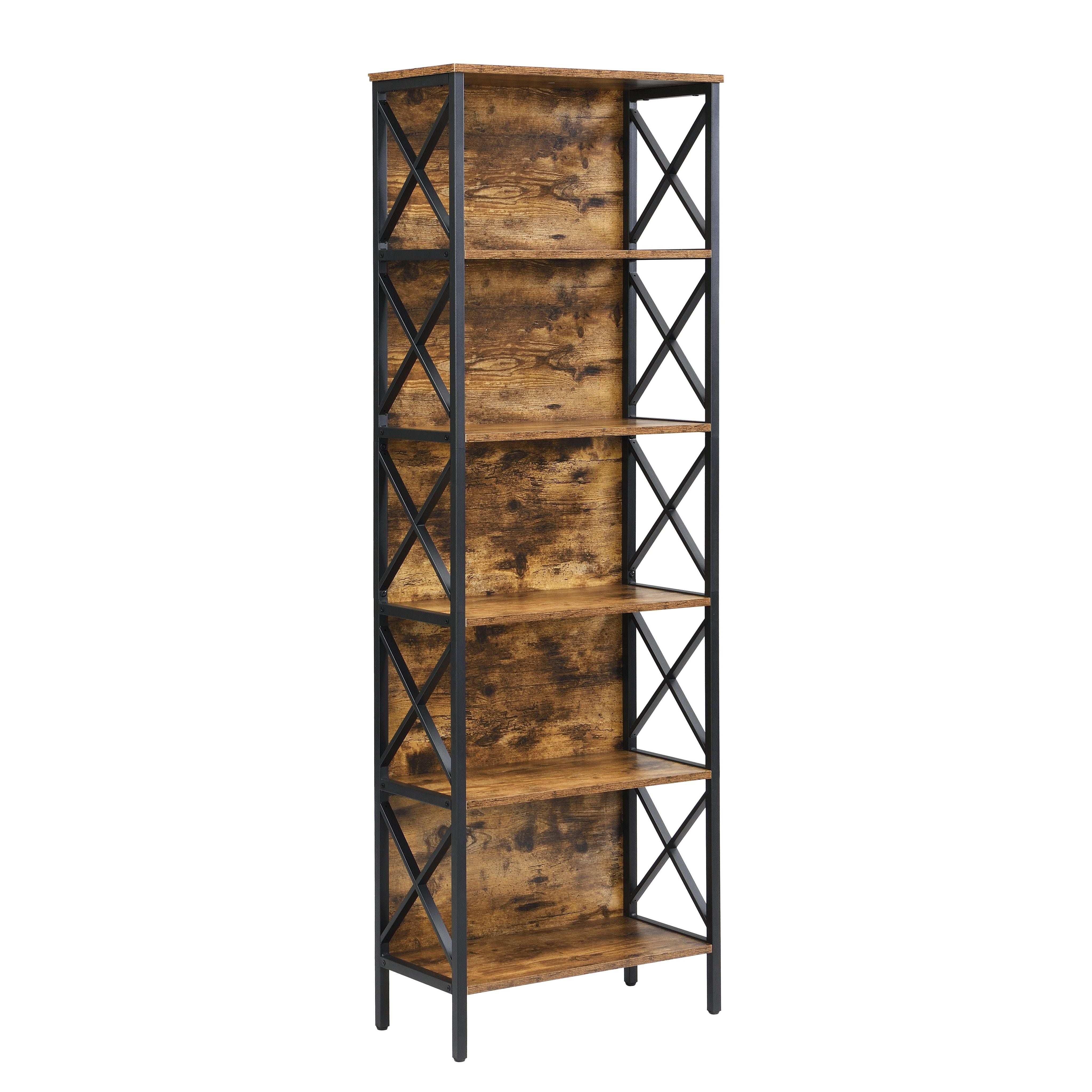 6 Tier Tall Bookshelf, Rustic Brown