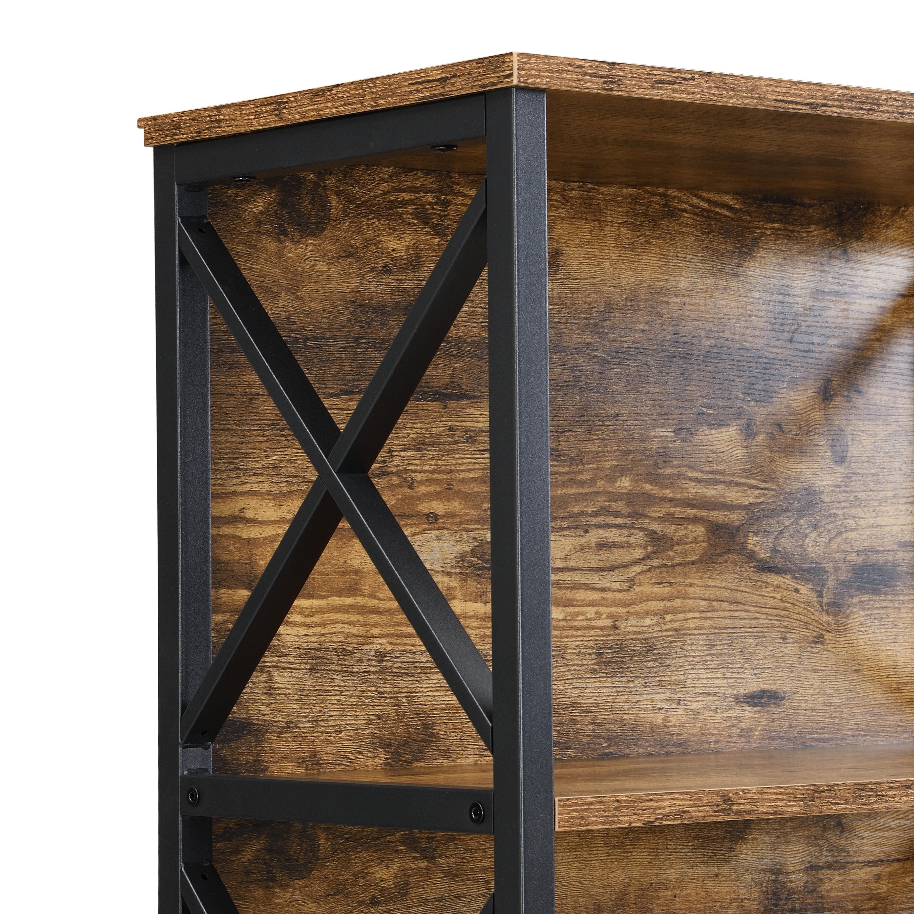 6 Tier Tall Bookshelf, Rustic Brown