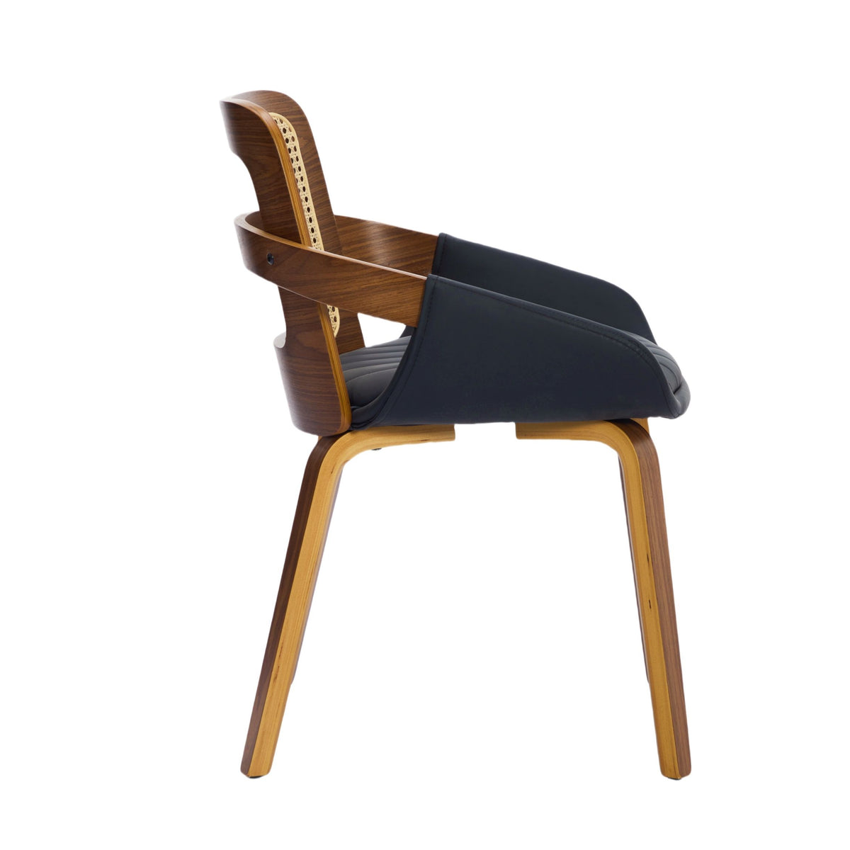 Set of 2 Rattan Back Dining Chairs, Black Faux Leather