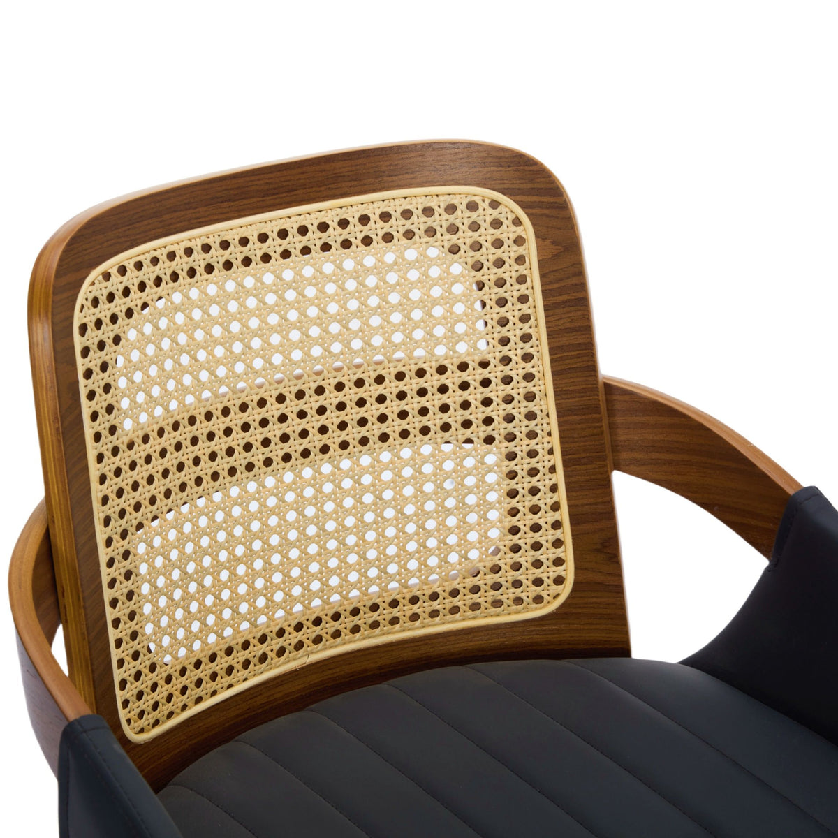 Set of 2 Rattan Back Dining Chairs, Black Faux Leather