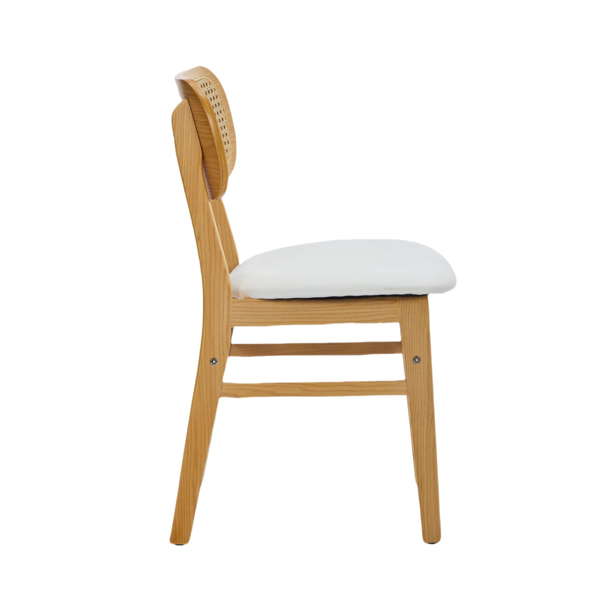 Rattan Back Dining Chairs Set of 2, White Faux Leather