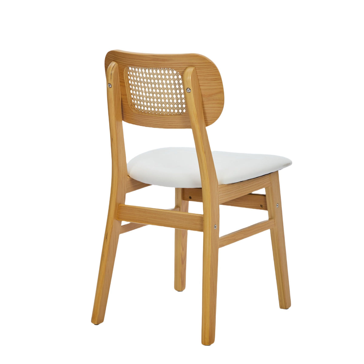 Rattan Back Dining Chairs Set of 2, White Faux Leather