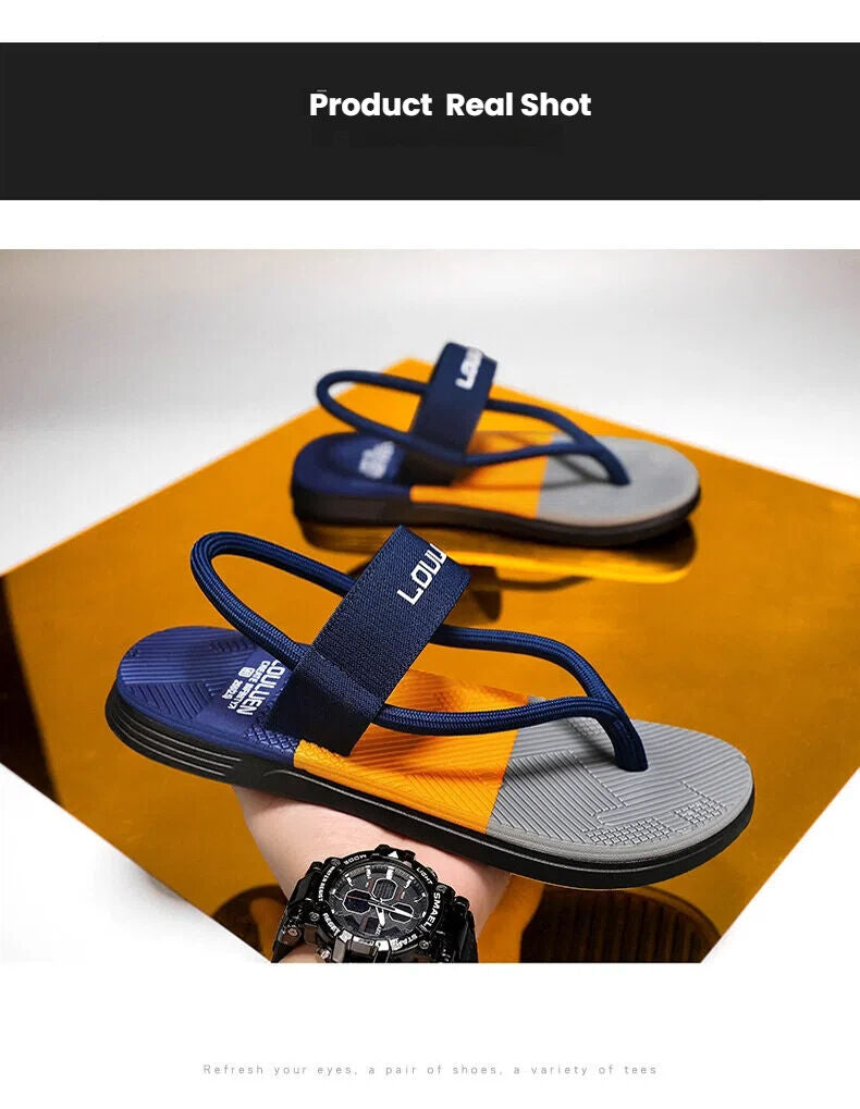 Men's Outdoor Non-Slip Sandals, EVA Lightweight Thick-Sole Beach Slippers for Casual & Sports(dark blue-42)