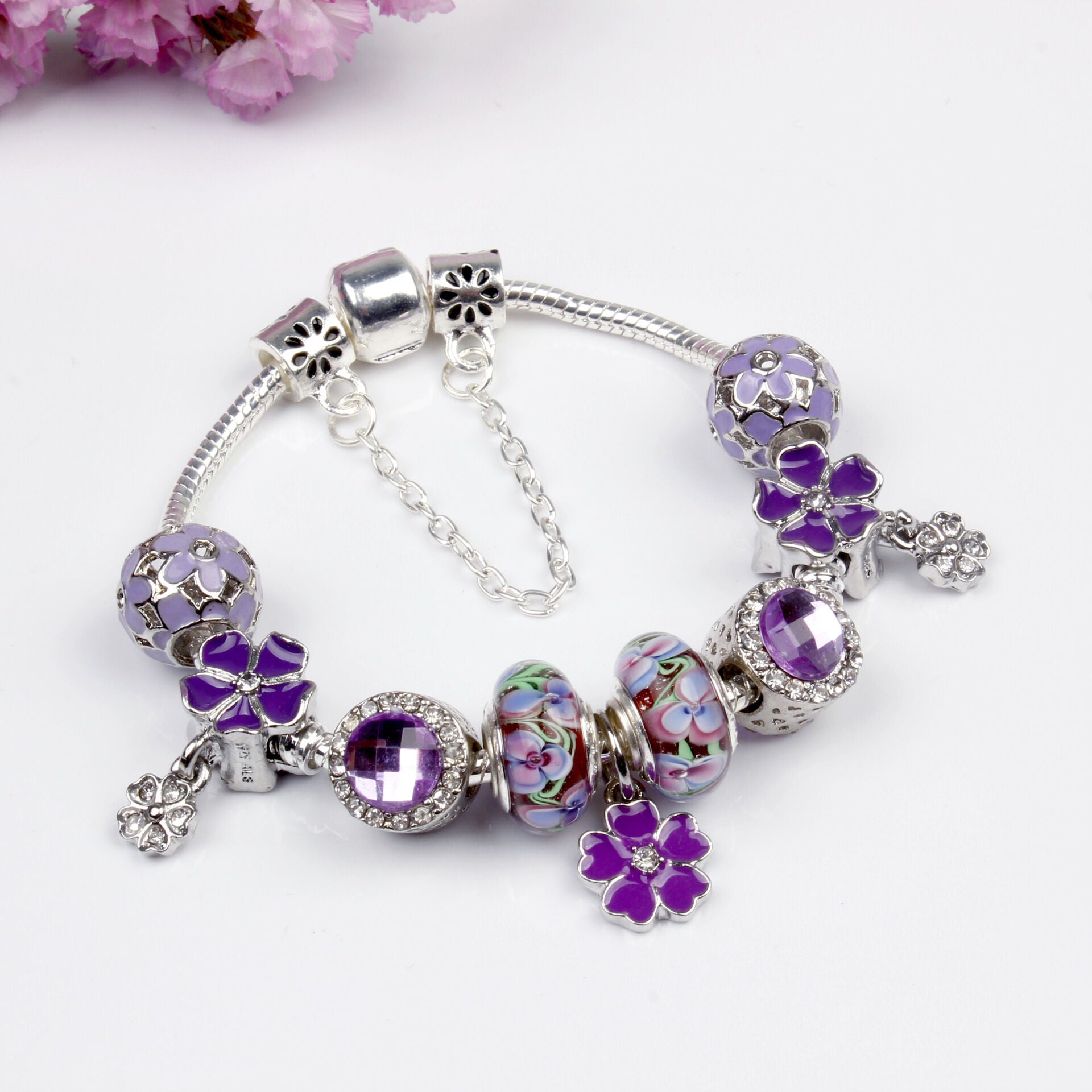 Purple Floral Pendant Bracelet(18cm)