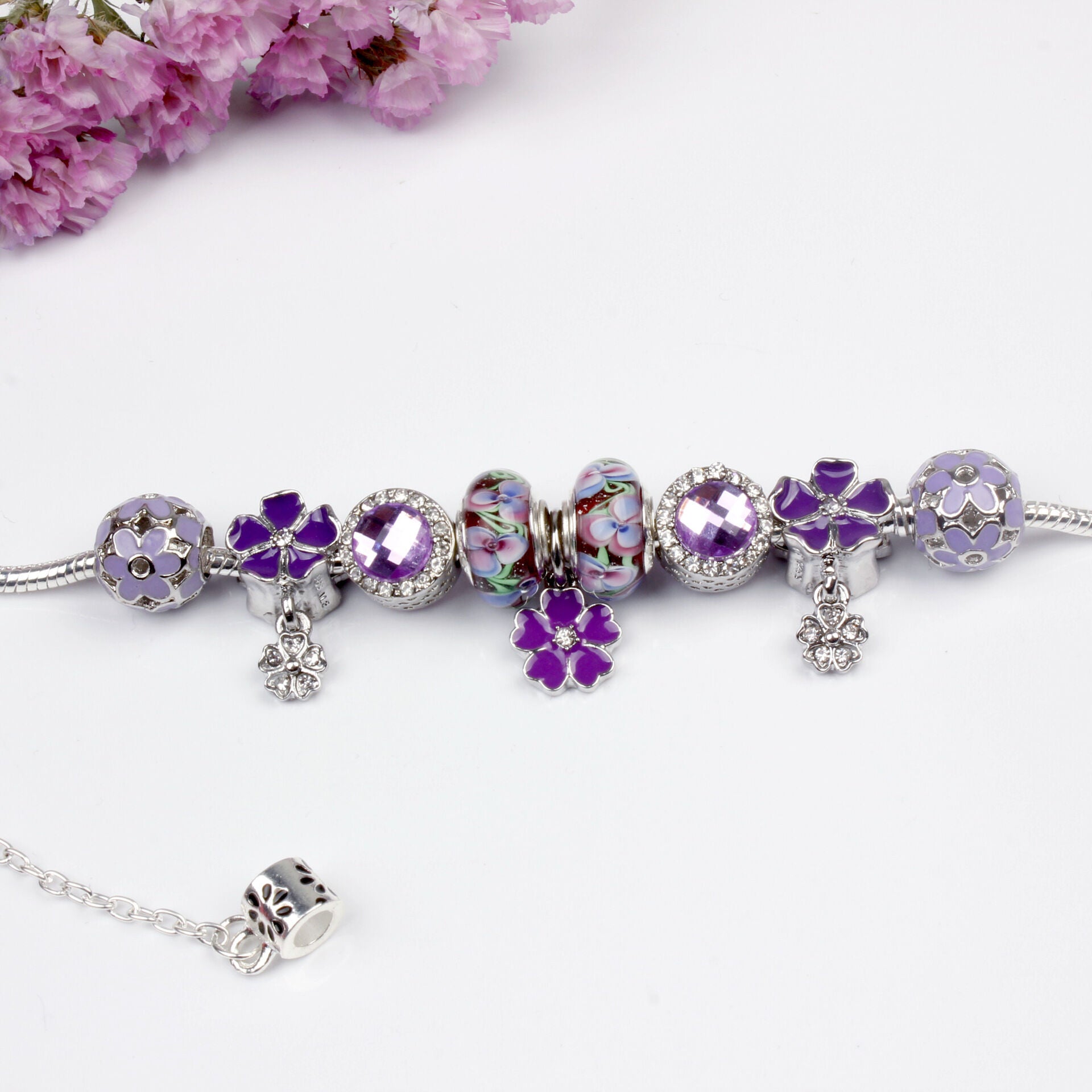 Purple Floral Pendant Bracelet(19cm)