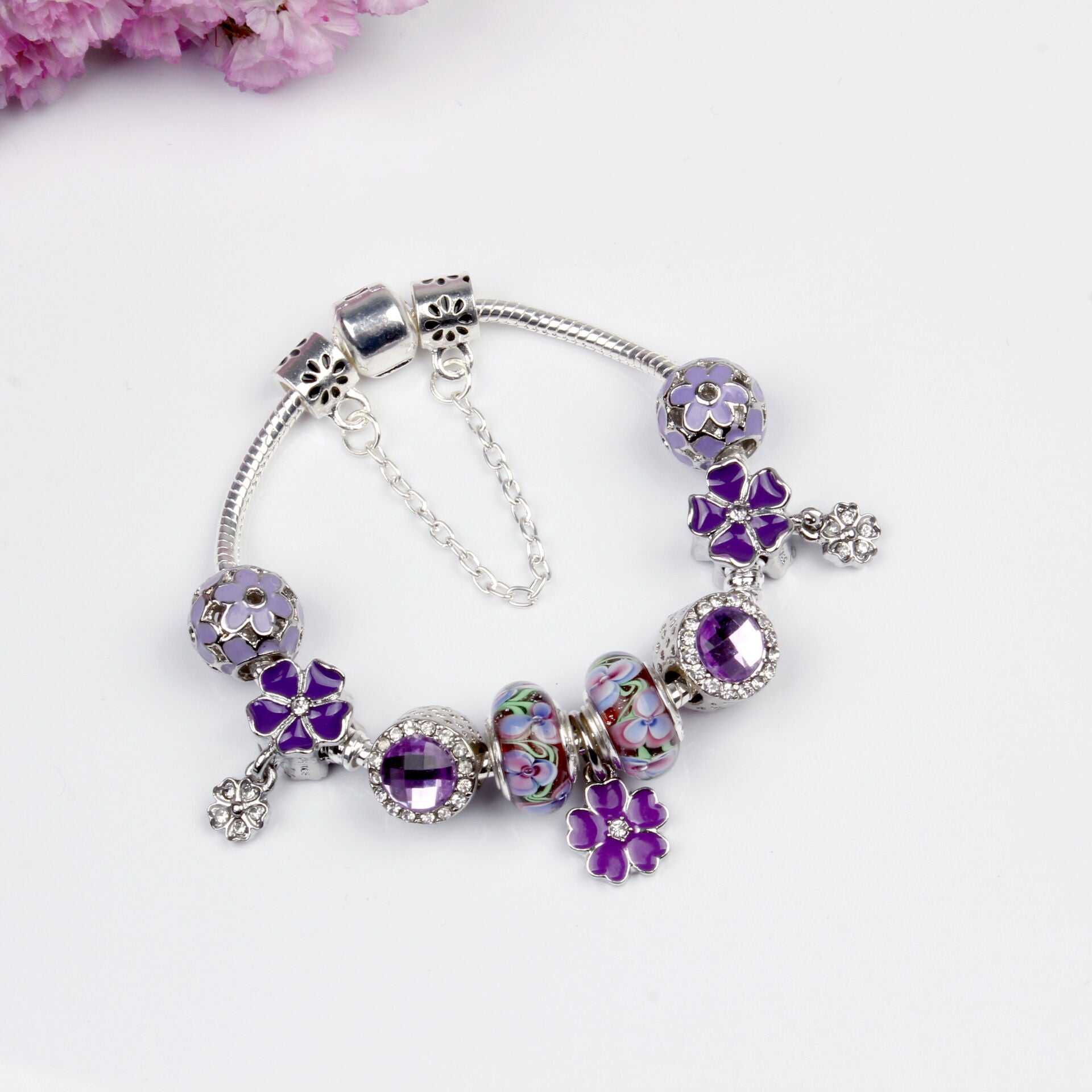 Purple Floral Pendant Bracelet(20cm)
