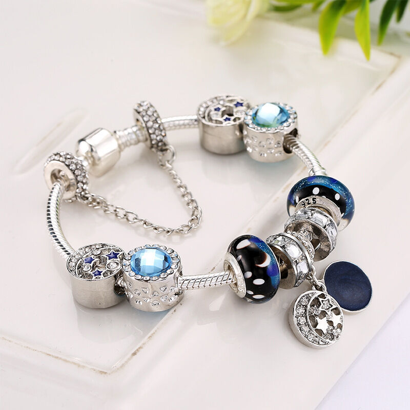 Blue Starry Sky Charm Bracelet with Moon & Star Pendant(18cm)