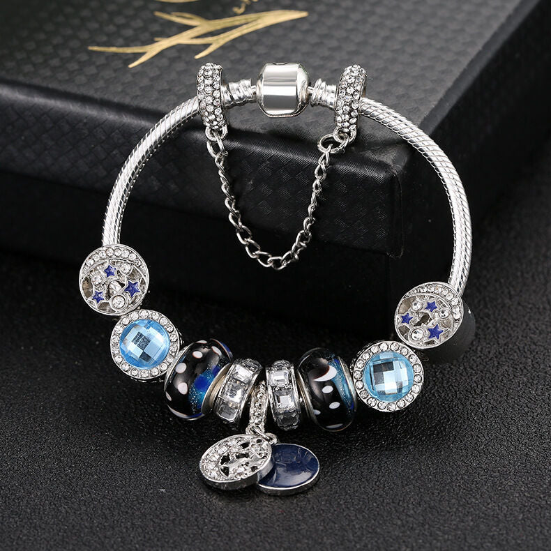 Blue Starry Sky Charm Bracelet with Moon & Star Pendant(19cm)