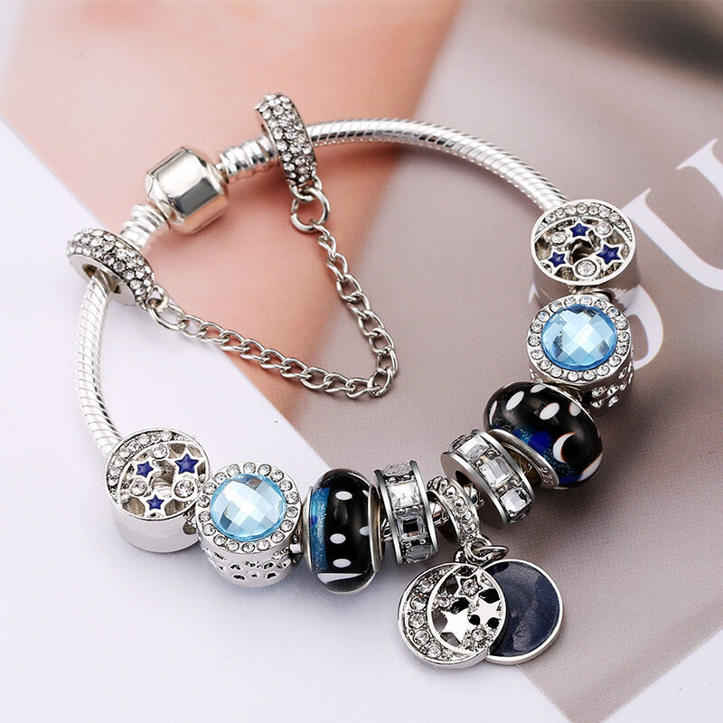 Blue Starry Sky Charm Bracelet with Moon & Star Pendant(19cm)