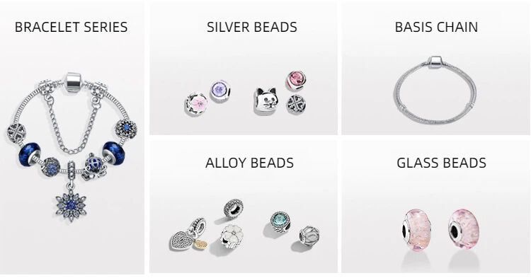 Fashion Charm Bracelet with Snowflake, Crystal, Rhinestone Beads & Hollow Star Zircon Pendant(17cm)