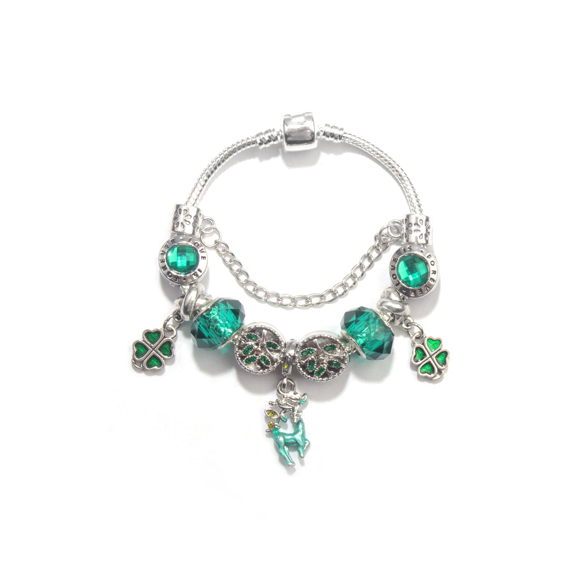 Colorful Cat Eye Glass Bead Clover Pendant Bracelet(19cm)