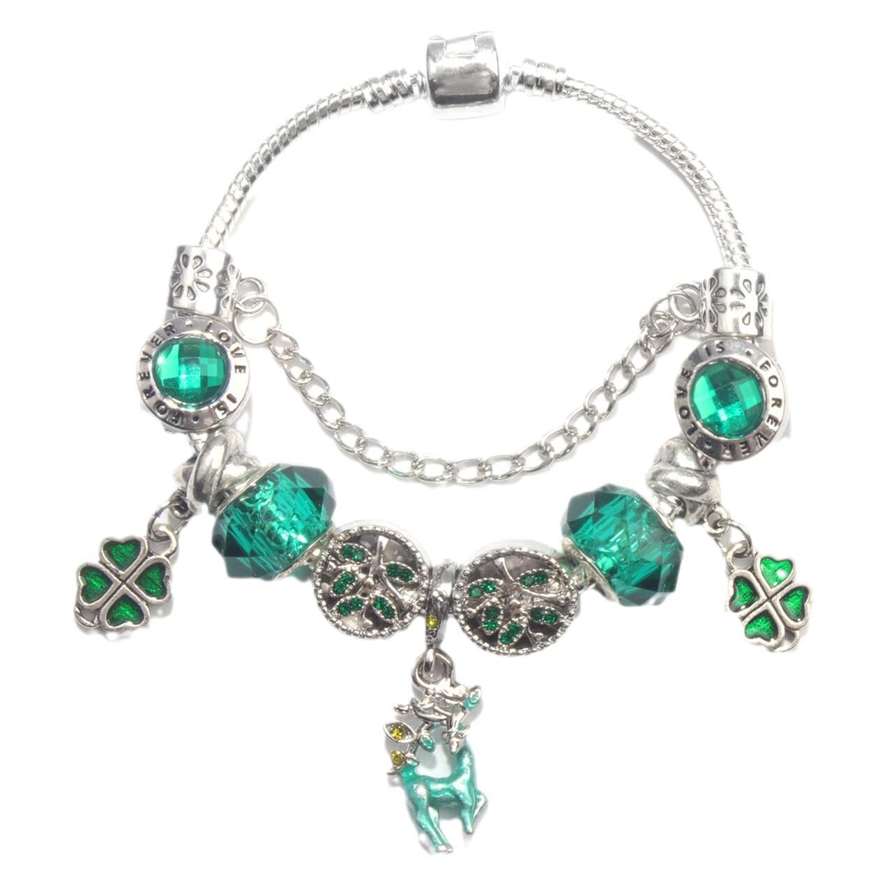 Colorful Cat Eye Glass Bead Clover Pendant Bracelet(20cm)