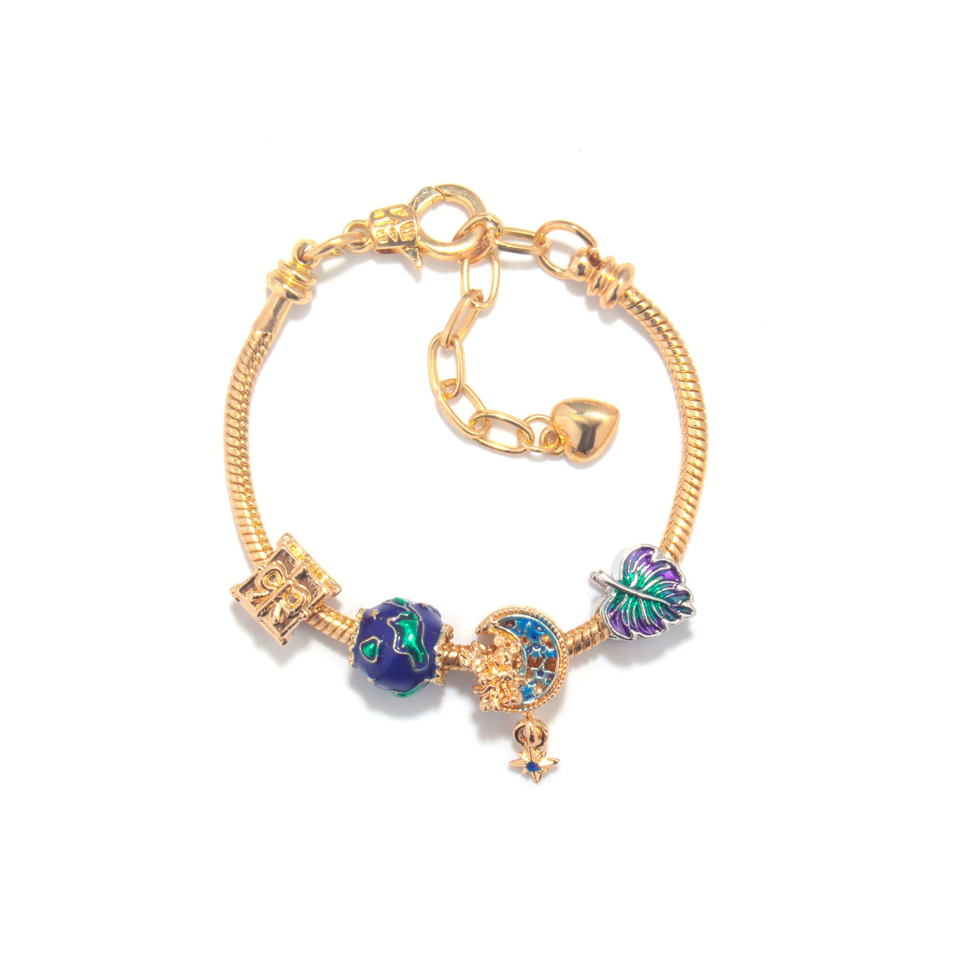 Colorful Leaf Moon Star Pendant Versatile Gold Bracelet(20cm)