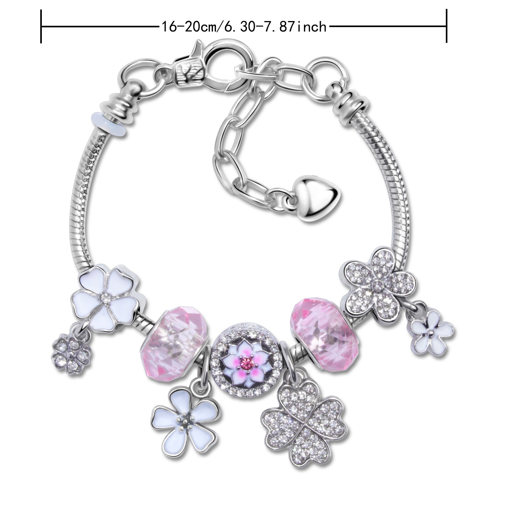 Chic Camellia Bead Charm DIY Bracelet with Crystal(pink flower-21cm)